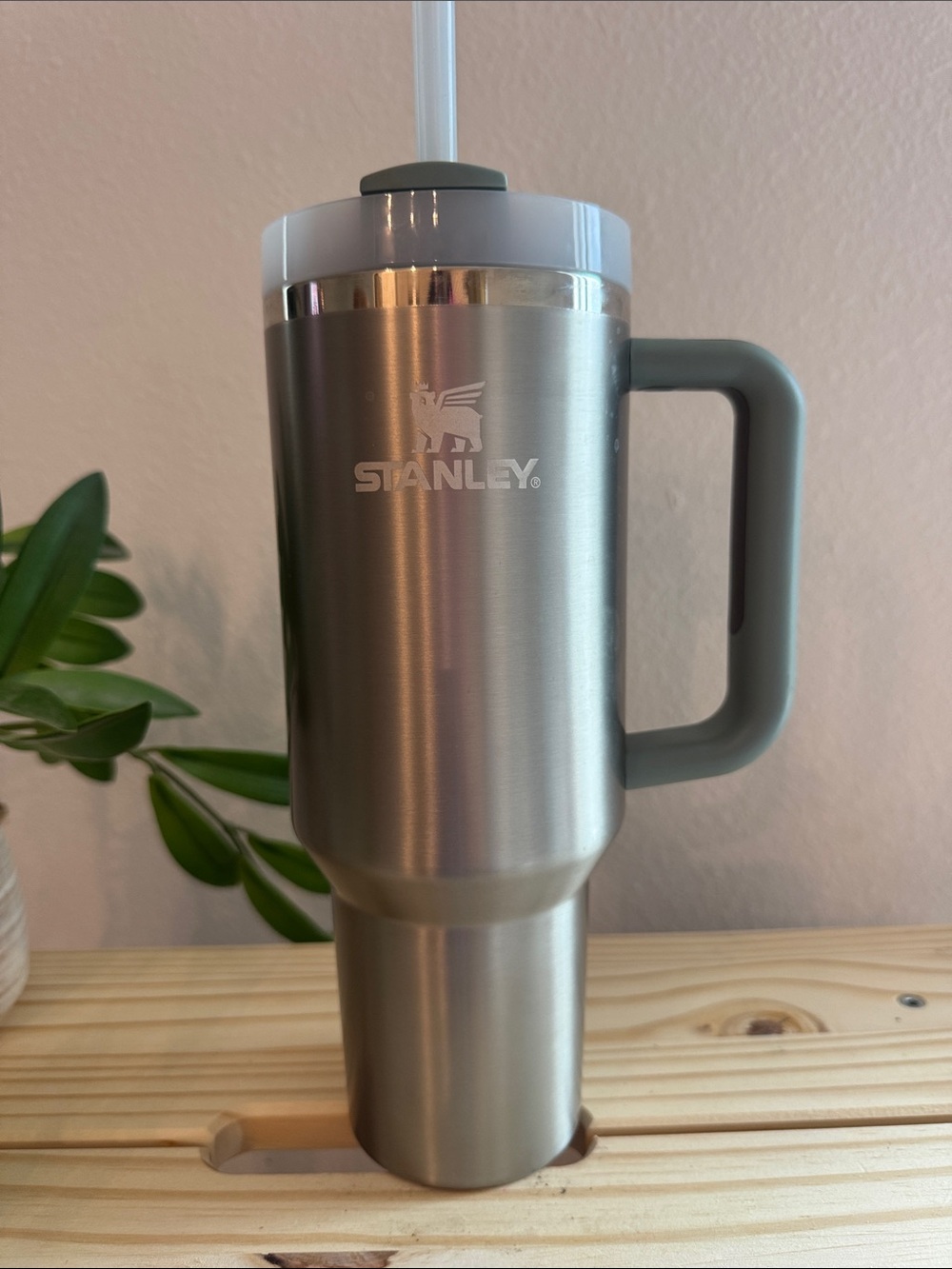 Stanley Silver Travel Tumbler with Gray Handle and Lid